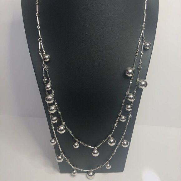 298 Kate Spade New York Silver Tone Necklace Dangle Ball Crystal layer 26”-28” - Picture 1 of 3